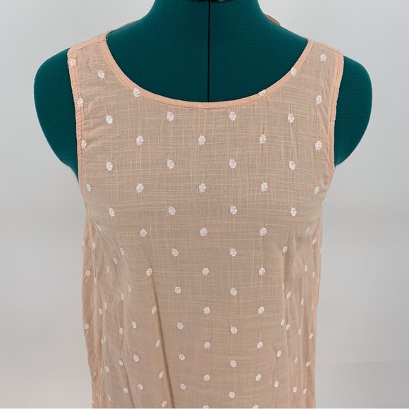 Loft Peach Embroidered Polka Dot Boho Tie Back Flounce Dress, XS - Picture 4 of 16